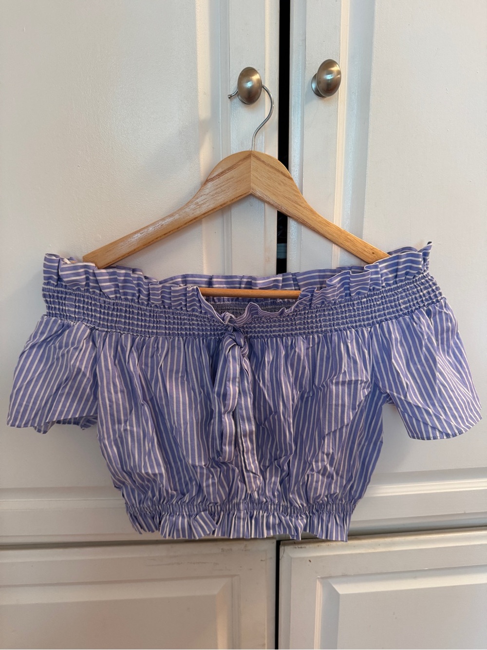 Off-Shoulder Blue Striped Women’s Top XS